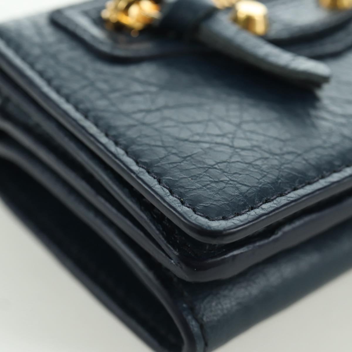 BALENCIAGA Classic Mini Trifold Wallet Lamb Skin Navy Gold 477455 Auth SW2303M
