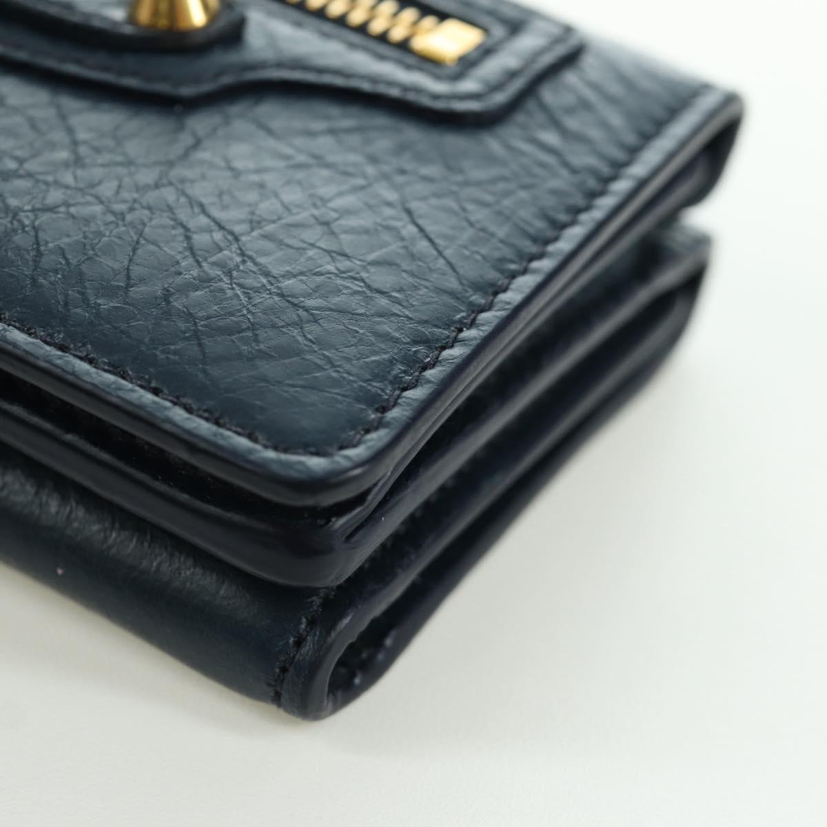 BALENCIAGA Classic Mini Trifold Wallet Lamb Skin Navy Gold 477455 Auth SW2303M