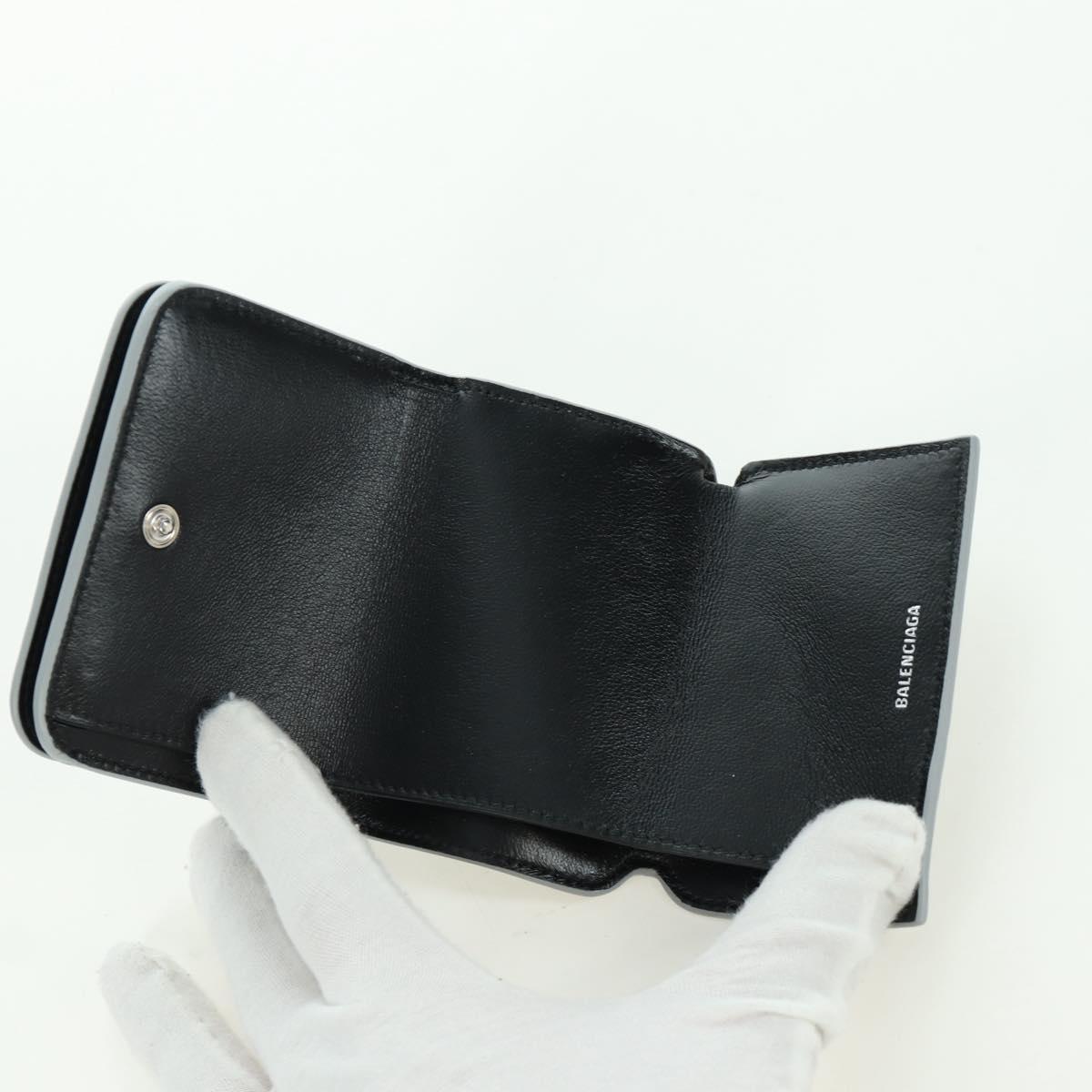 BALENCIAGA Trifold Wallet Leather Silver 593813 Auth SW2307M