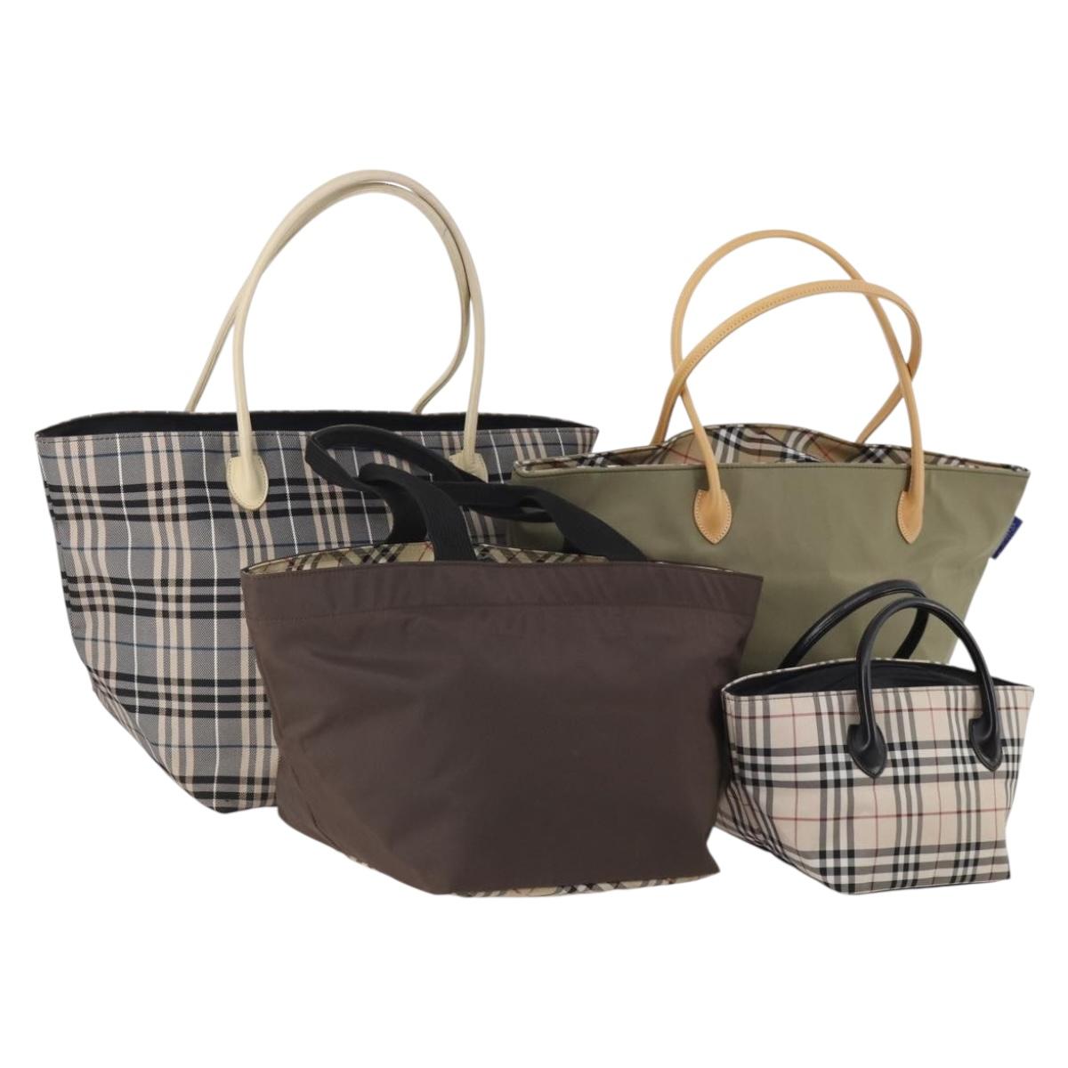 Burberrys Burberry Nova Check Hand Bag Nylon 4 Set Green Gray beige Auth SW2319