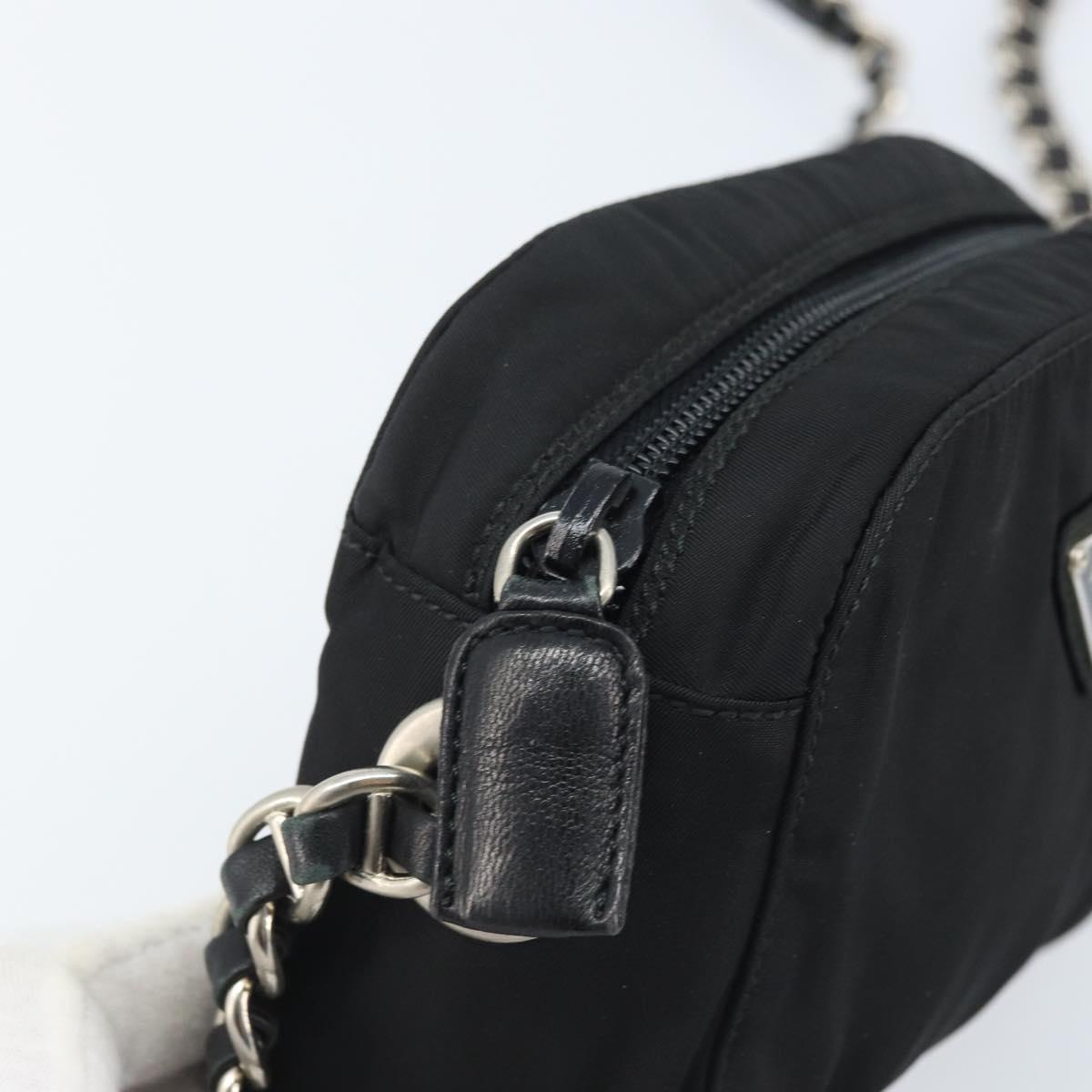 PRADA Chain Shoulder Bag Nylon Black Gold Auth SW2325A