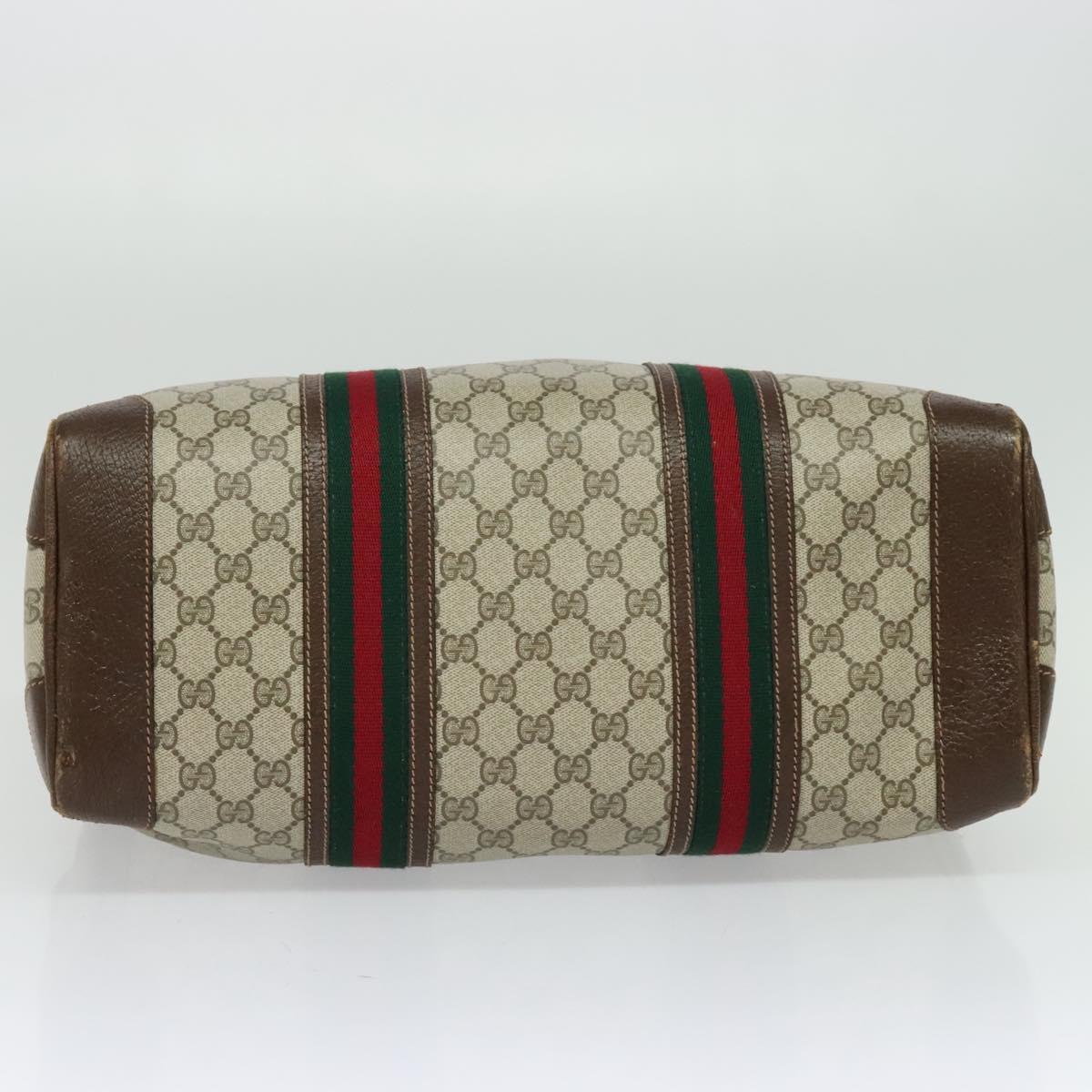 GUCCI GG Supreme Web Sherry Line Hand Bag PVC Beige Gold Red Auth sw234