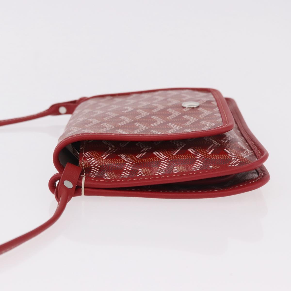 GOYARD Herringbone Shoulder Bag PVC Red Silver Auth SW2347SM