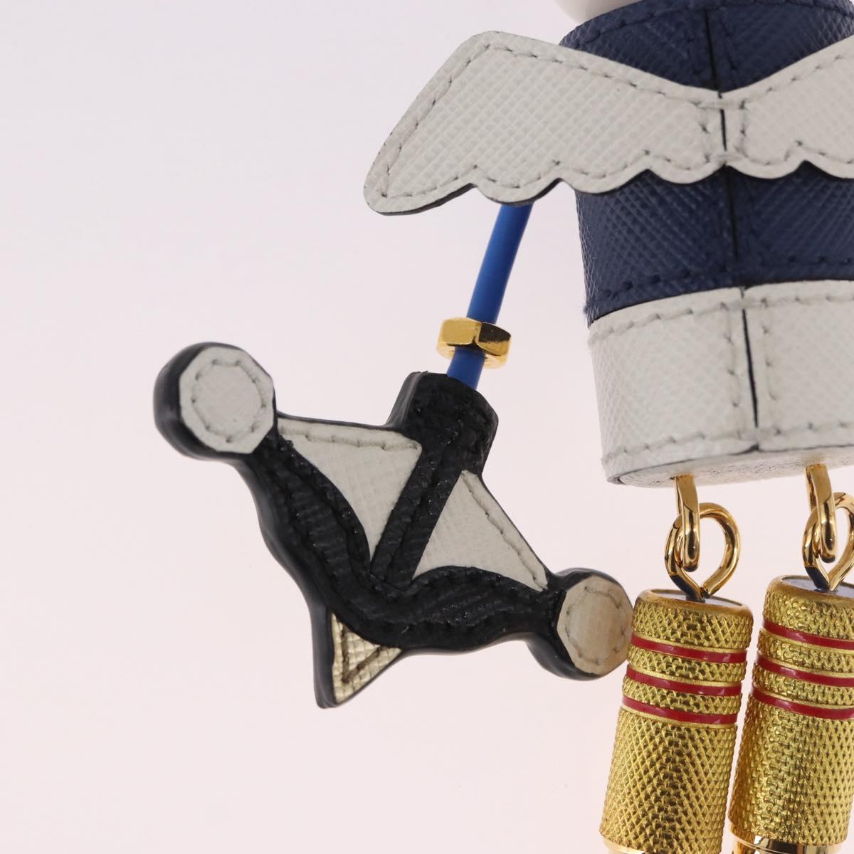 PRADA Robot Key Holder Metal Leather White Navy 2TR034 Auth SW2350V