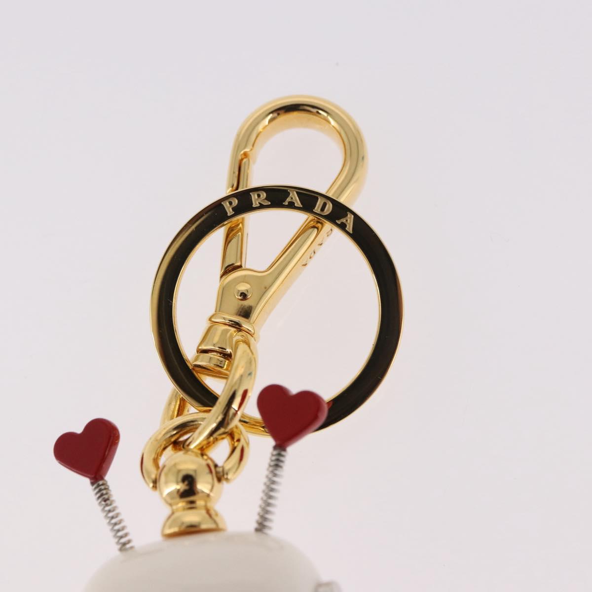 PRADA Robot Key Holder Metal Leather White Navy 2TR034 Auth SW2350V