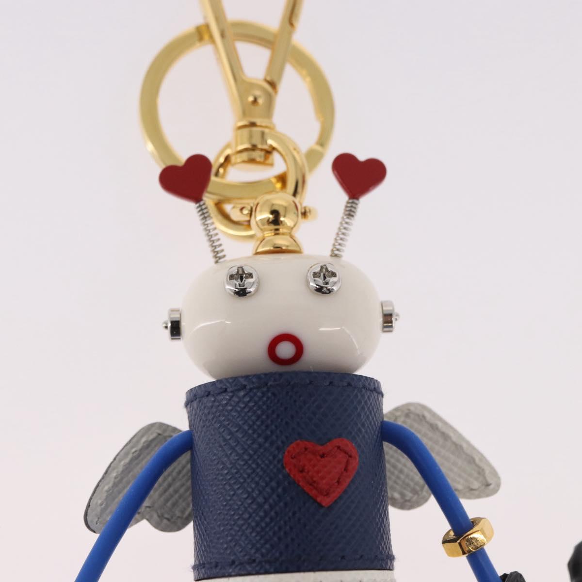 PRADA Robot Key Holder Metal Leather White Navy 2TR034 Auth SW2350V