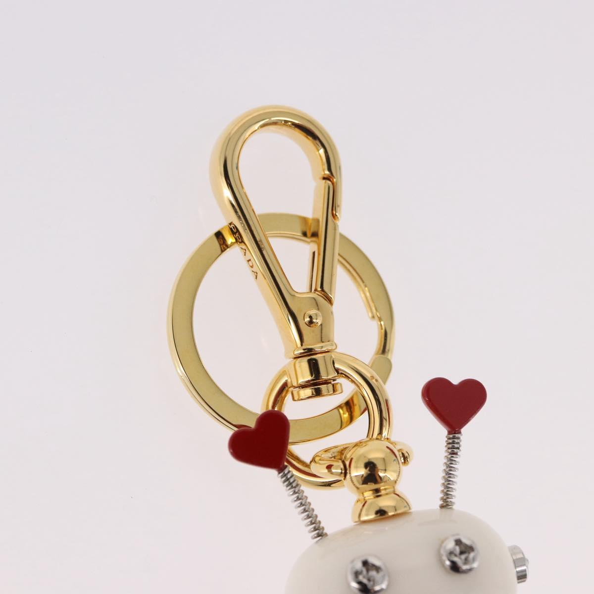 PRADA Robot Key Holder Metal Leather White Navy 2TR034 Auth SW2350V
