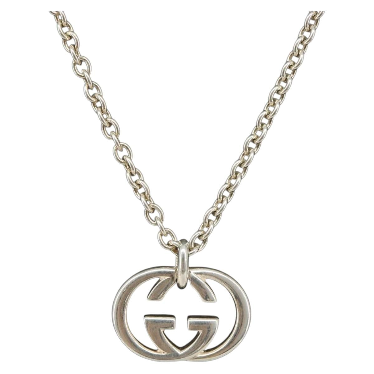 GUCCI Interlocking G Necklace Ag925 Silver Auth SW2356V
