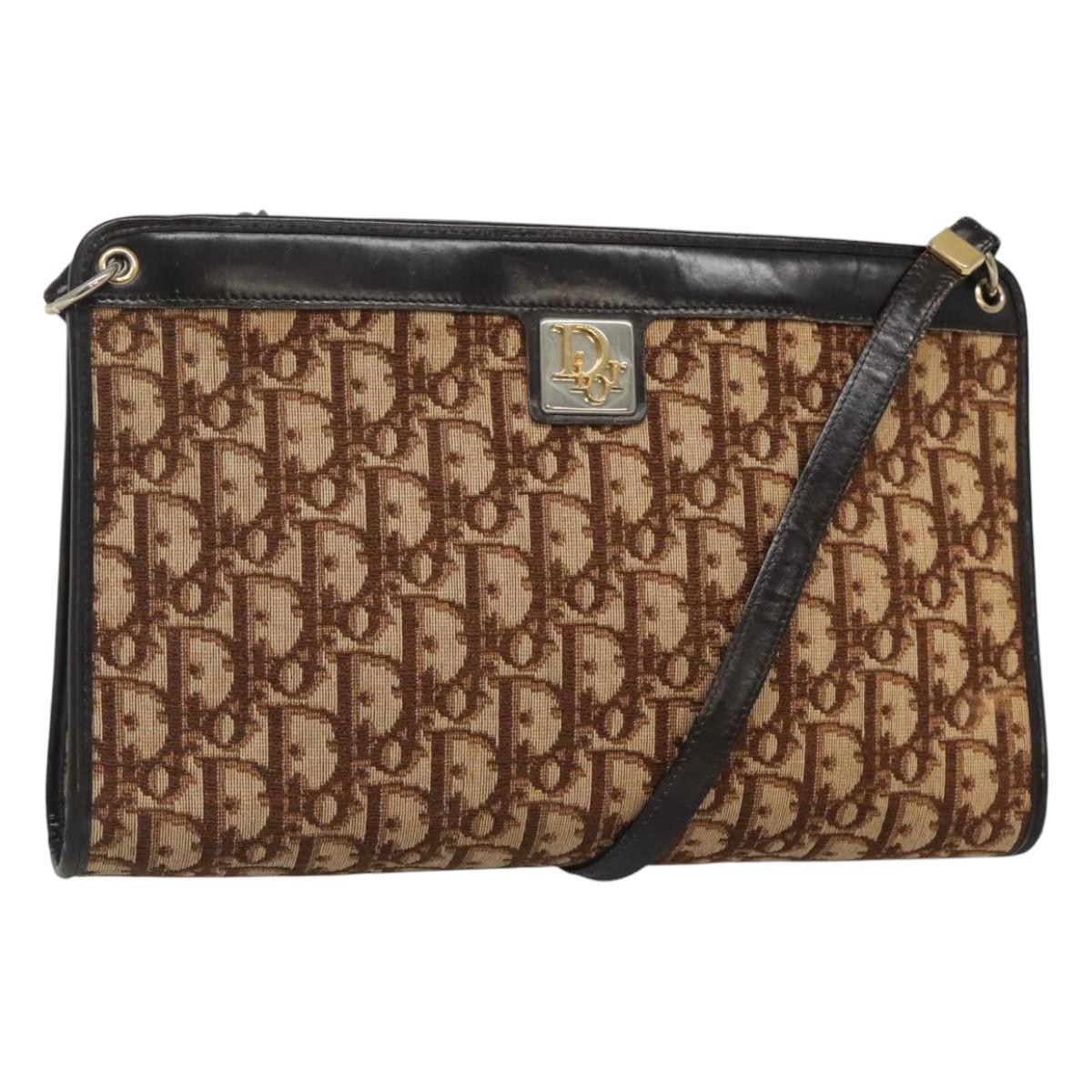 Christian Dior Trotter Canvas Shoulder Bag Brown Auth sw236