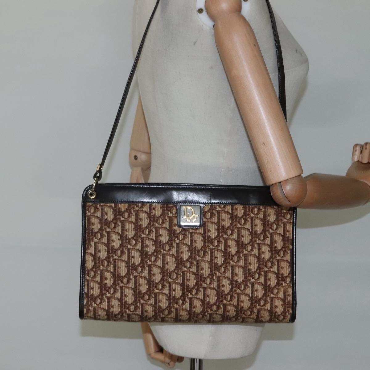 Christian Dior Trotter Canvas Shoulder Bag Brown Auth sw236