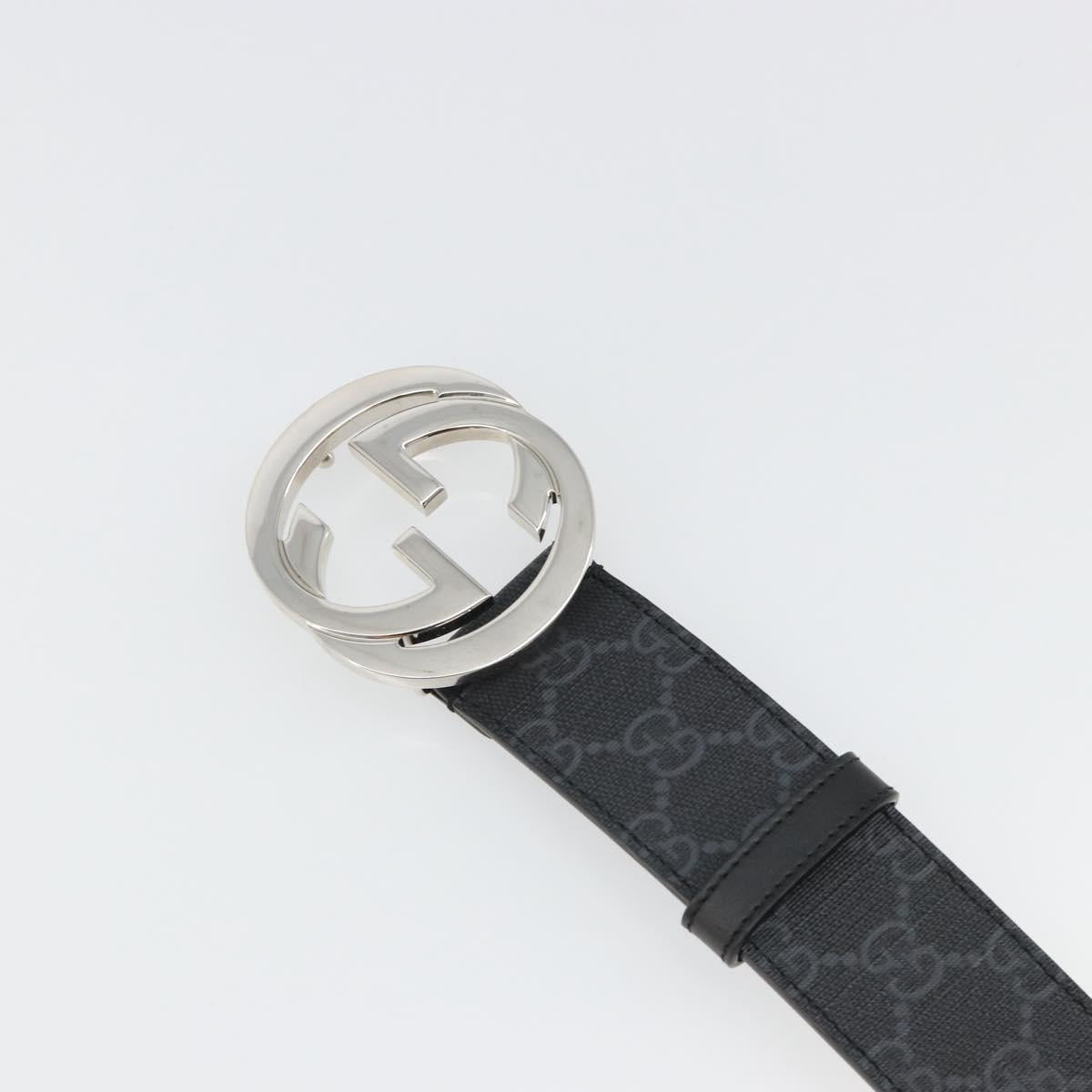 GUCCI GG Supreme Belt PVC 39.4"" Black Silver 411924 Auth SW2361M
