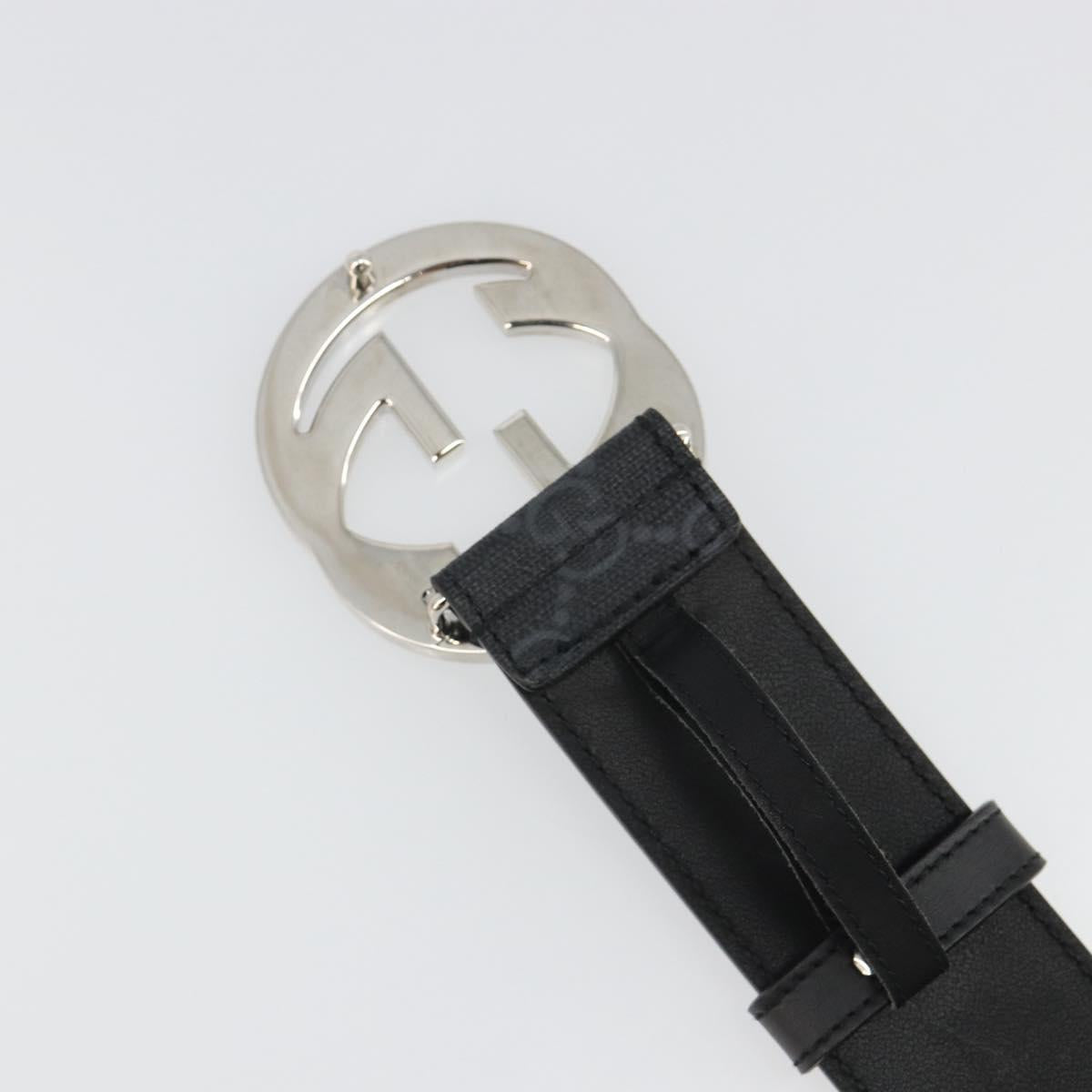 GUCCI GG Supreme Belt PVC 39.4"" Black Silver 411924 Auth SW2361M
