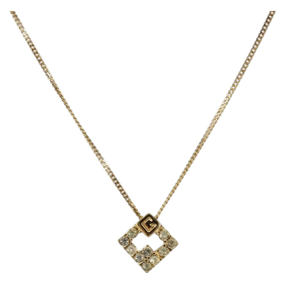 GIVENCHY Rhinestone Necklace metal Gold Auth SW2366