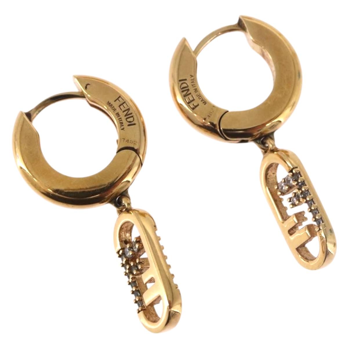 FENDI Aurochre Rhinestones Pierce Earring metal Gold Auth SW2373V