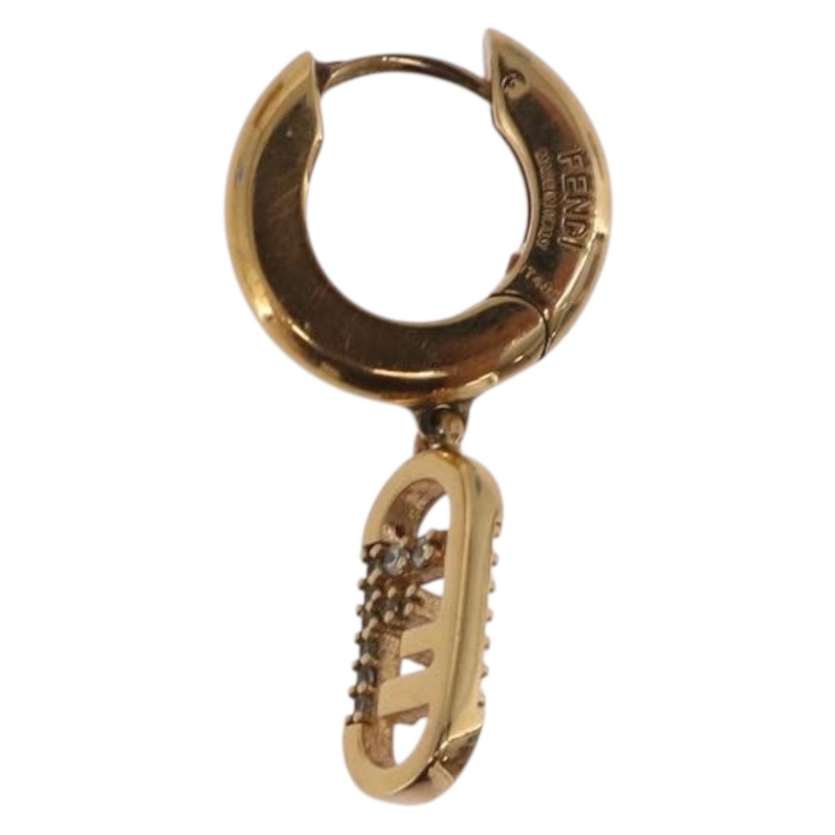 FENDI Aurochre Rhinestones Pierce Earring metal Gold Auth SW2373V