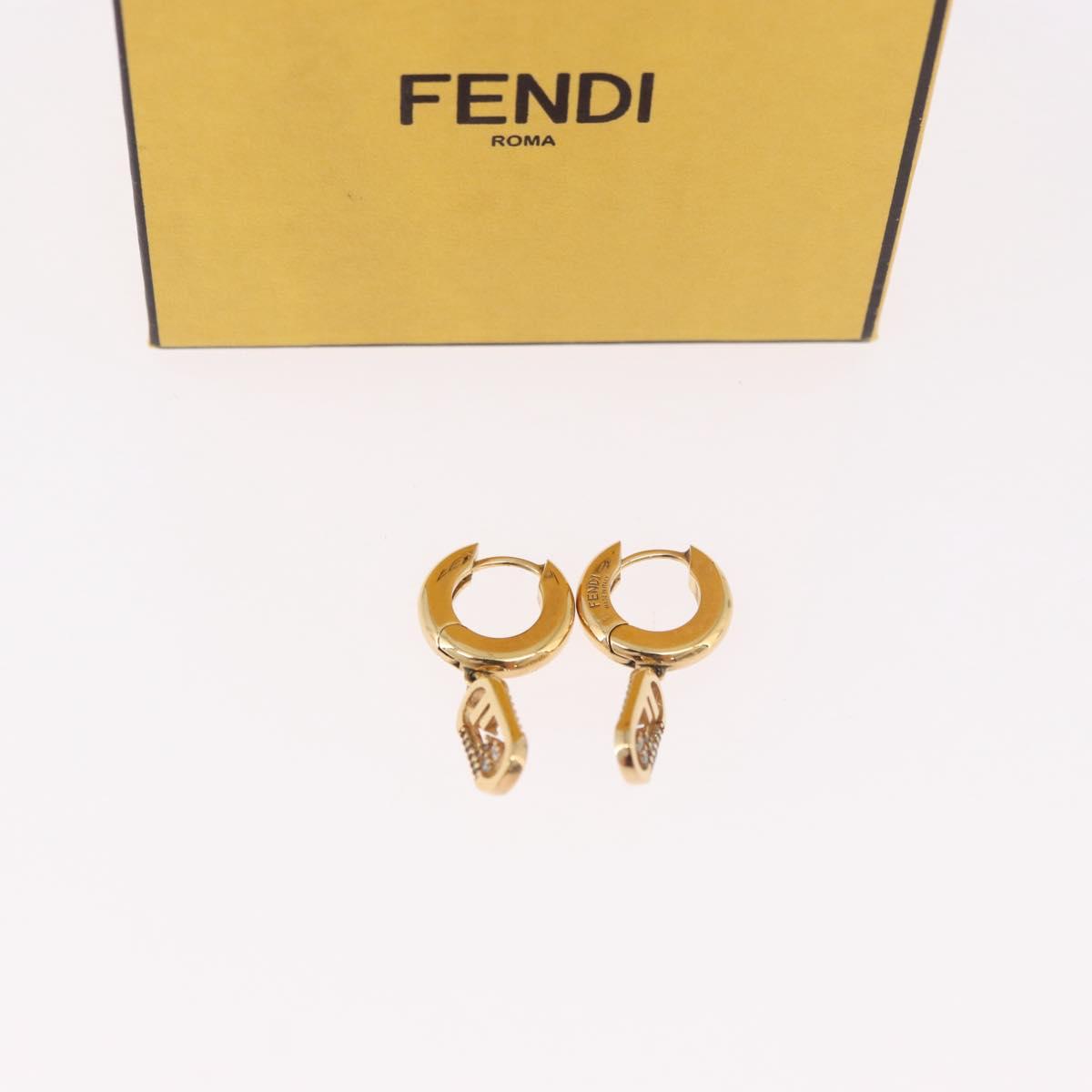 FENDI Aurochre Rhinestones Pierce Earring metal Gold Auth SW2373V