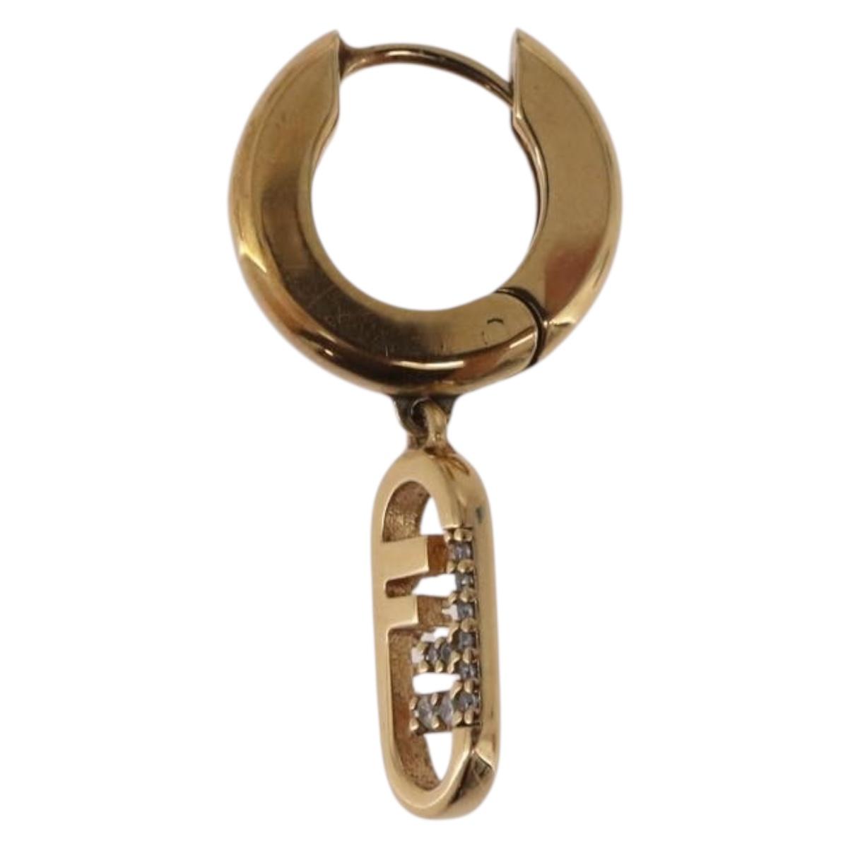 FENDI Aurochre Rhinestones Pierce Earring metal Gold Auth SW2373V