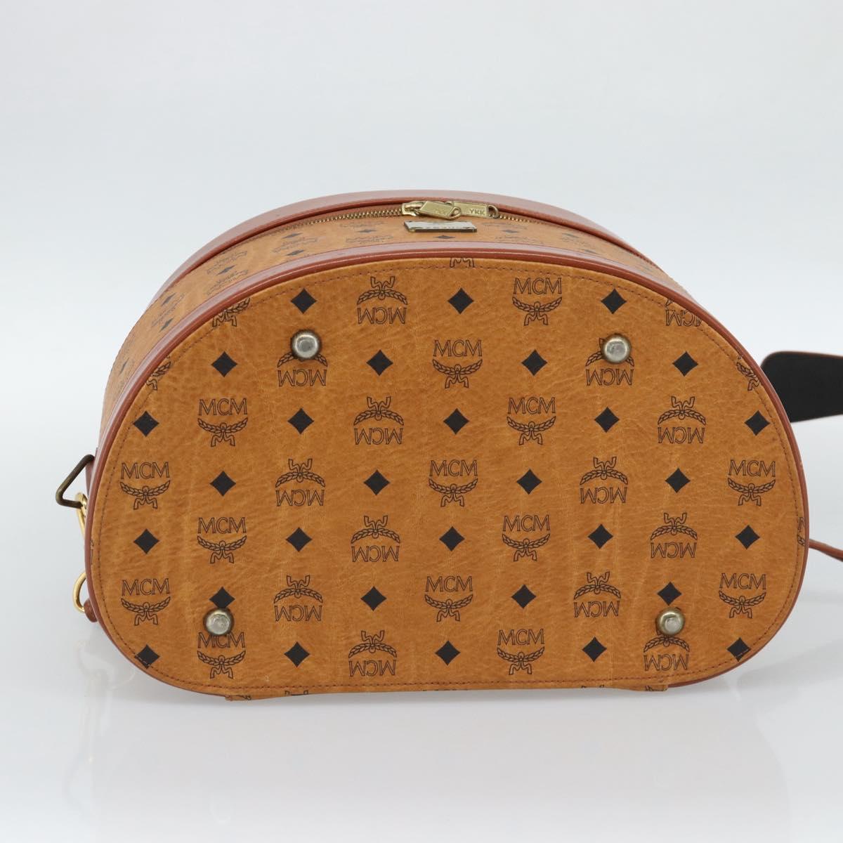 MCM Vicetos Logogram Vanity Hand Bag PVC Leather 2way Brown Gold Auth SW2380A