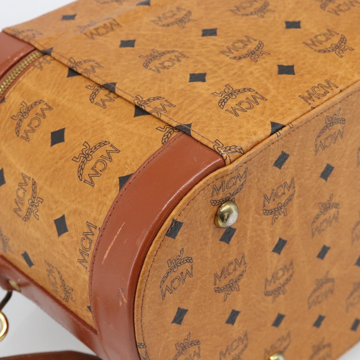MCM Vicetos Logogram Vanity Hand Bag PVC Leather 2way Brown Gold Auth SW2380A