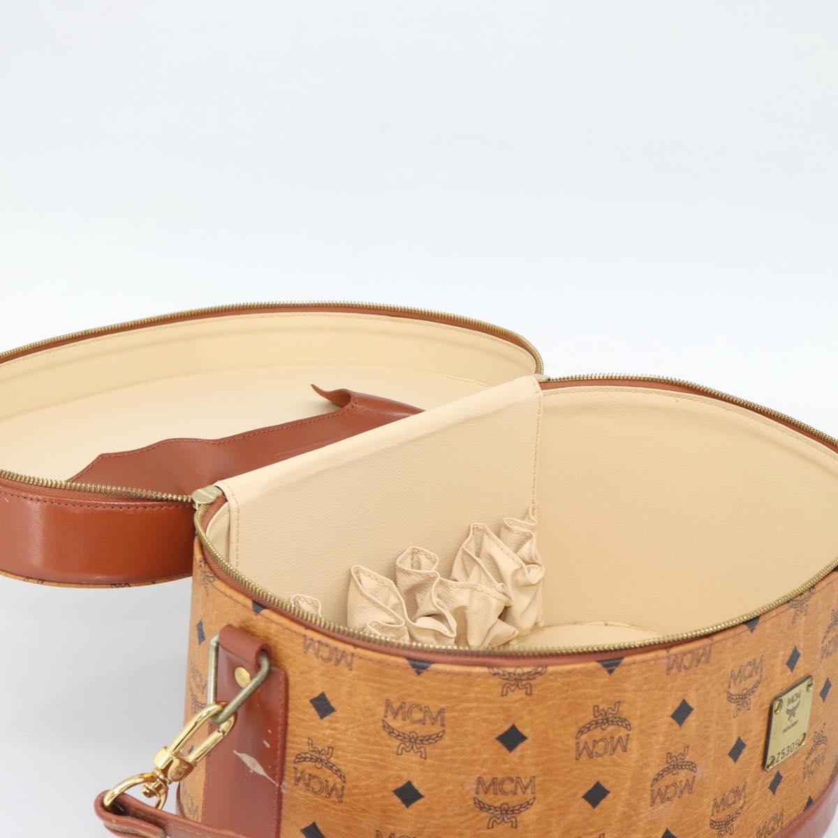 MCM Vicetos Logogram Vanity Hand Bag PVC Leather 2way Brown Gold Auth SW2380A