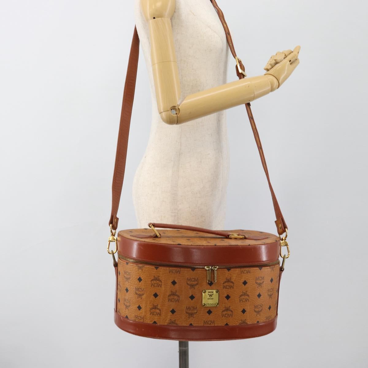MCM Vicetos Logogram Vanity Hand Bag PVC Leather 2way Brown Gold Auth SW2380A