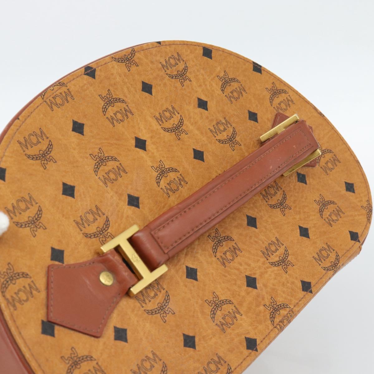 MCM Vicetos Logogram Vanity Hand Bag PVC Leather 2way Brown Gold Auth SW2380A