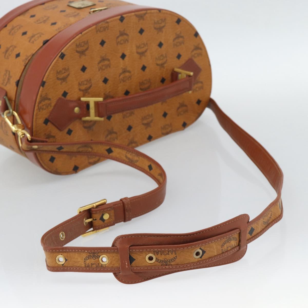 MCM Vicetos Logogram Vanity Hand Bag PVC Leather 2way Brown Gold Auth SW2380A
