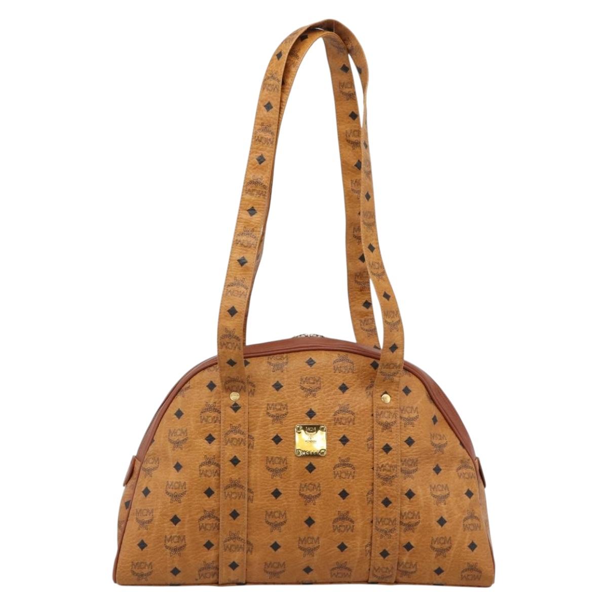 MCM Vicetos Logogram Tote Bag PVC Leather Brown Gold Auth SW2381A