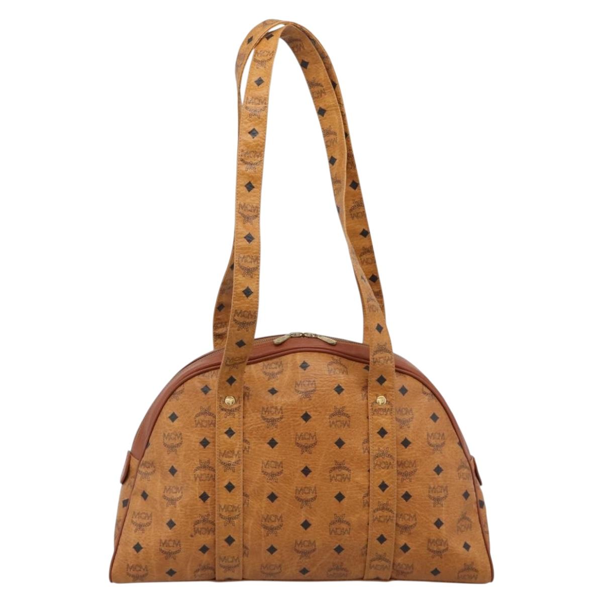 MCM Vicetos Logogram Tote Bag PVC Leather Brown Gold Auth SW2381A