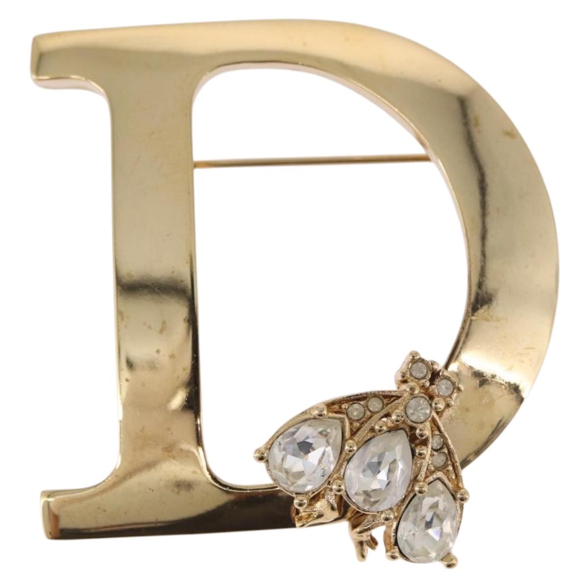 Christian Dior Rhinestone Brooch metal Gold Auth SW2384V