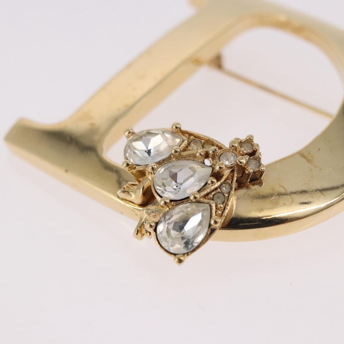 Christian Dior Rhinestone Brooch metal Gold Auth SW2384V