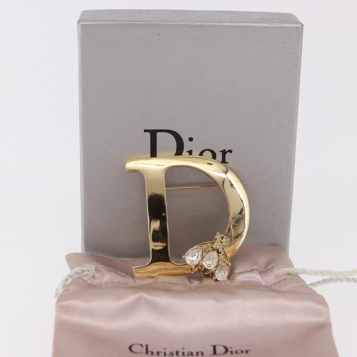 Christian Dior Rhinestone Brooch metal Gold Auth SW2384V