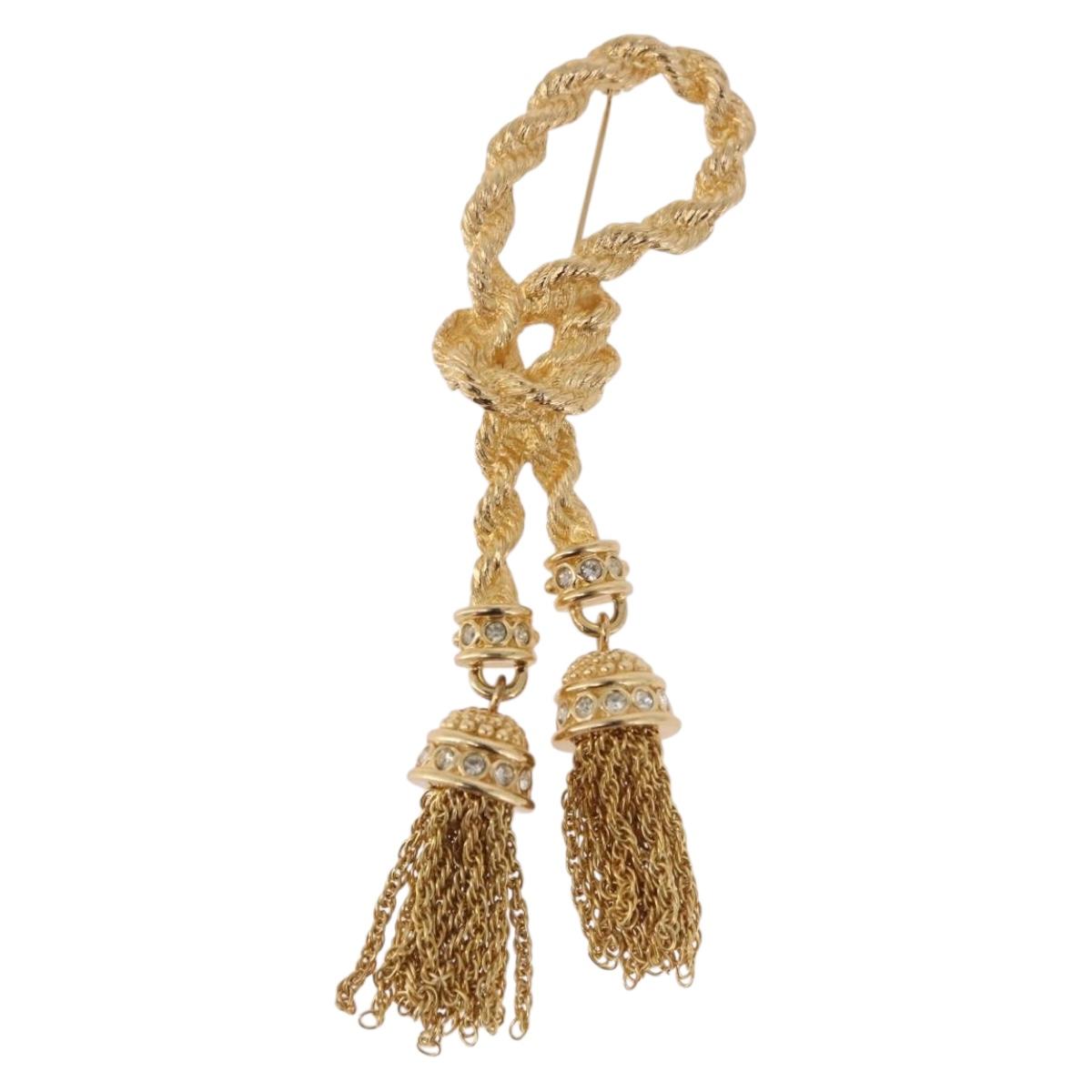 Christian Dior Tassel Motif Brooch metal Gold Auth SW2385V