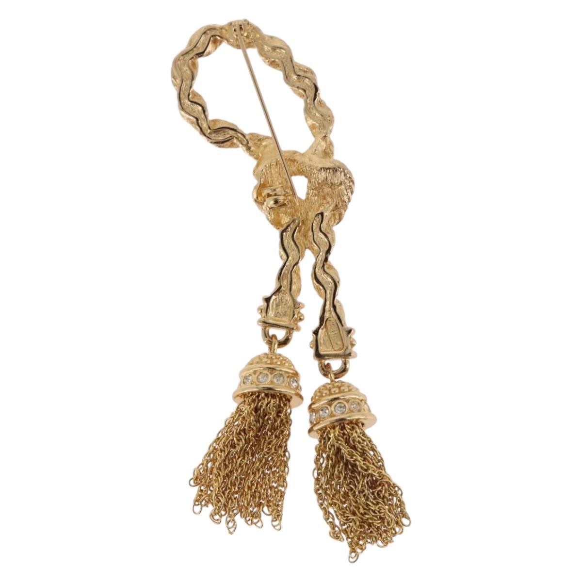 Christian Dior Tassel Motif Brooch metal Gold Auth SW2385V