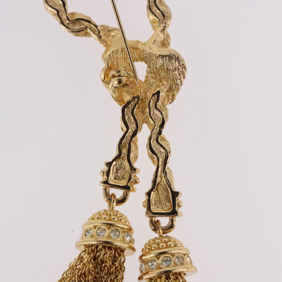 Christian Dior Tassel Motif Brooch metal Gold Auth SW2385V