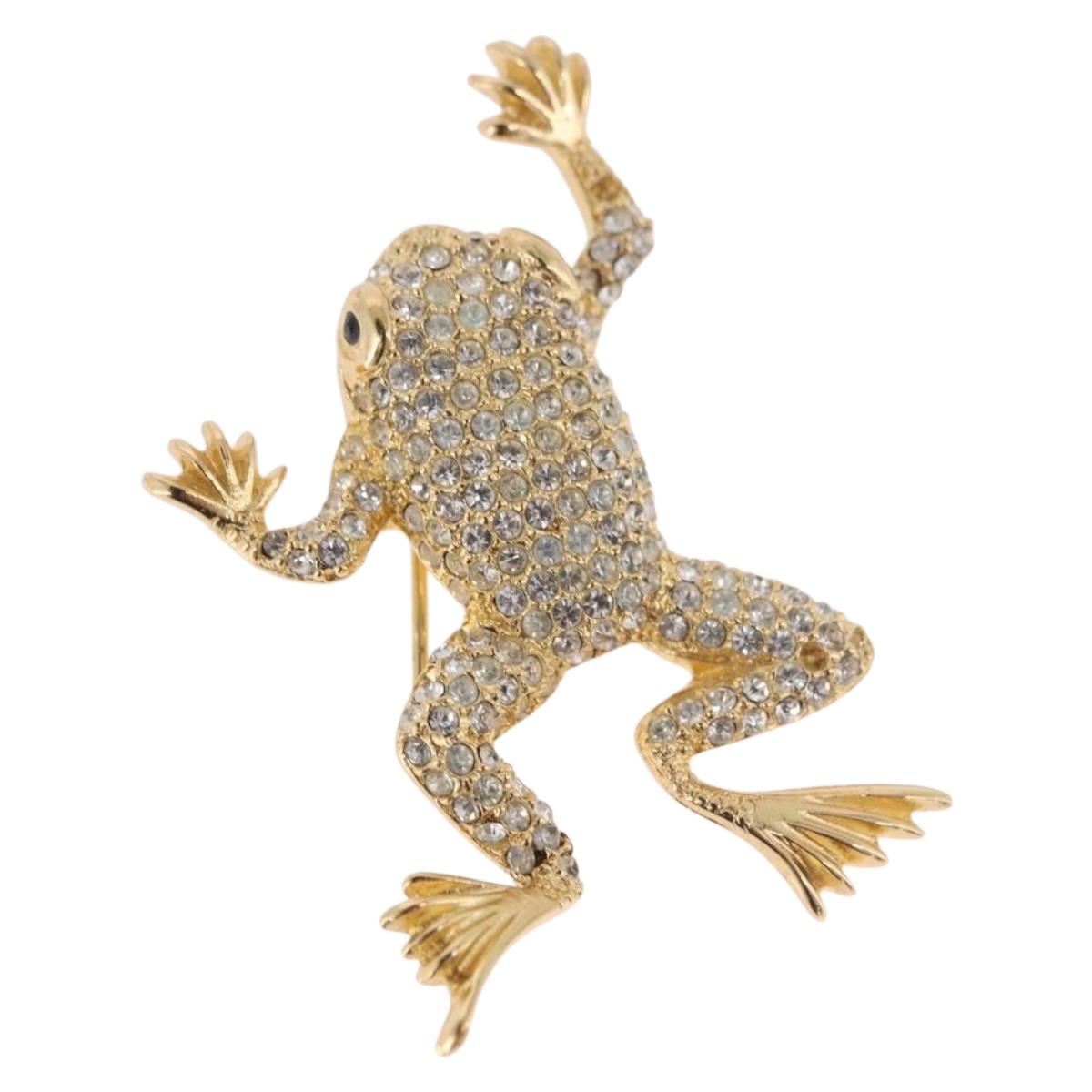 Christian Dior Rhinestone Brooch metal Gold Auth SW2393