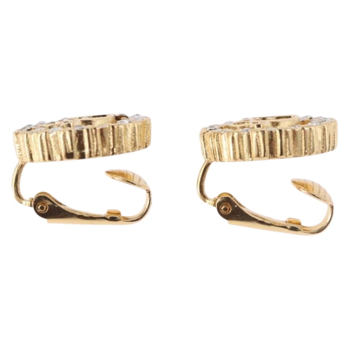 Christian Dior Earring Necklace metal set Gold Tone Auth SW2395V