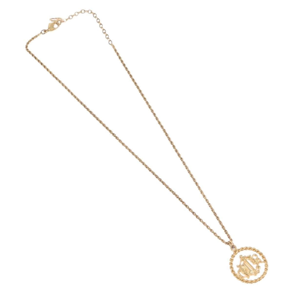 Christian Dior CD Logo Round Necklace metal Gold Auth SW2396