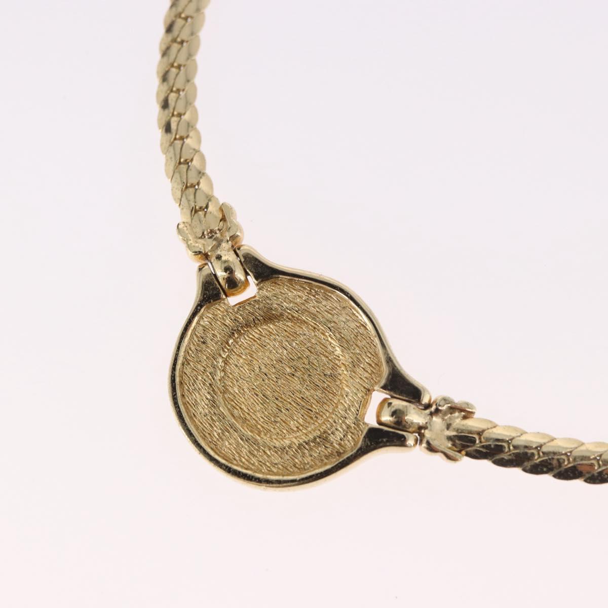 Christian Dior Rhinestone Necklace metal Gold Auth SW2398V