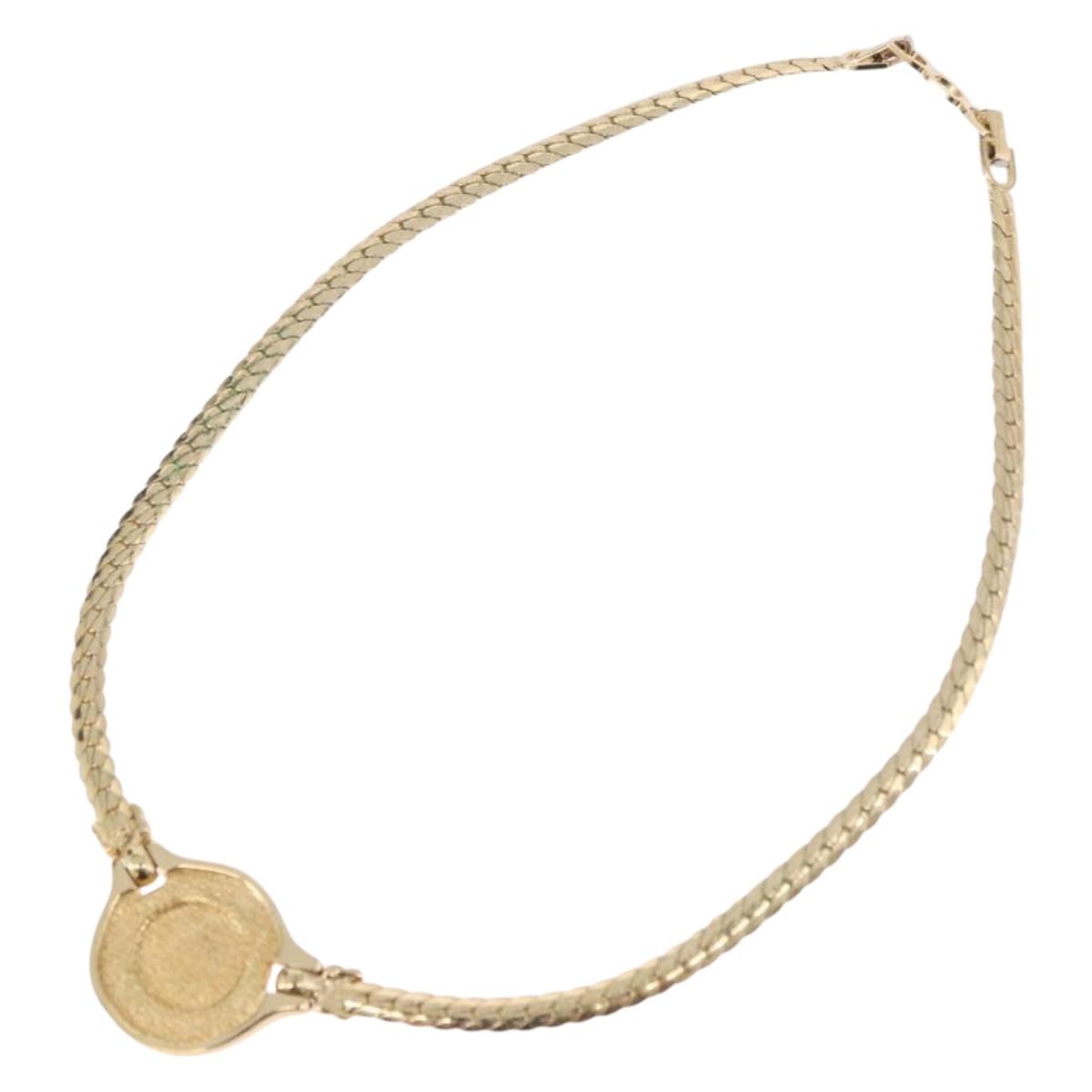 Christian Dior Rhinestone Necklace metal Gold Auth SW2398V