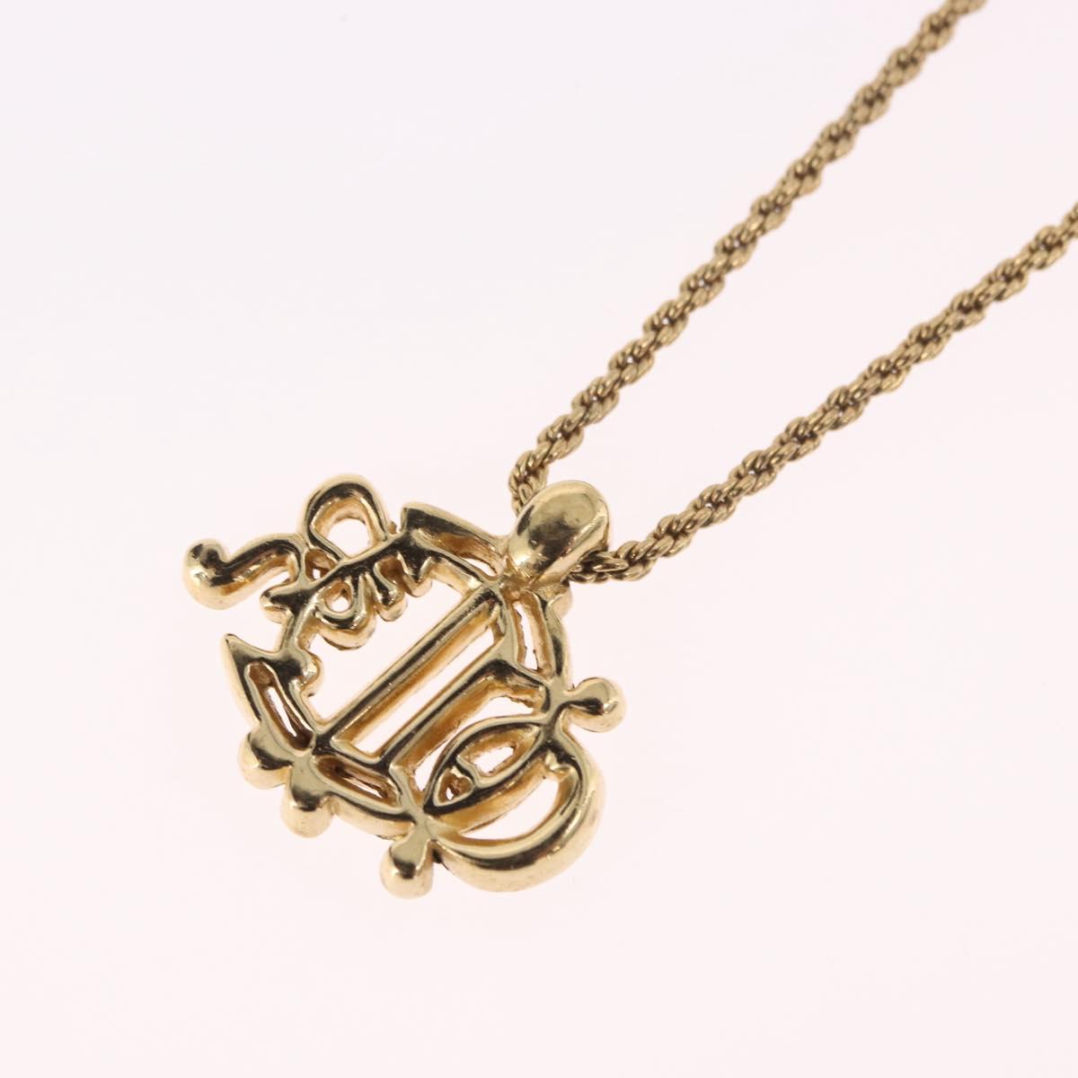Christian Dior Rhinestone Necklace metal Gold Auth SW2410