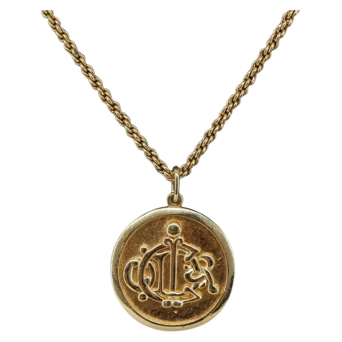 Christian Dior Vintage Coins Necklace metal Gold Auth SW2424V