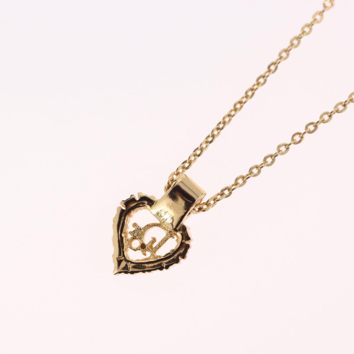 Christian Dior Rhinestone Heart Necklace metal Gold Auth SW2427