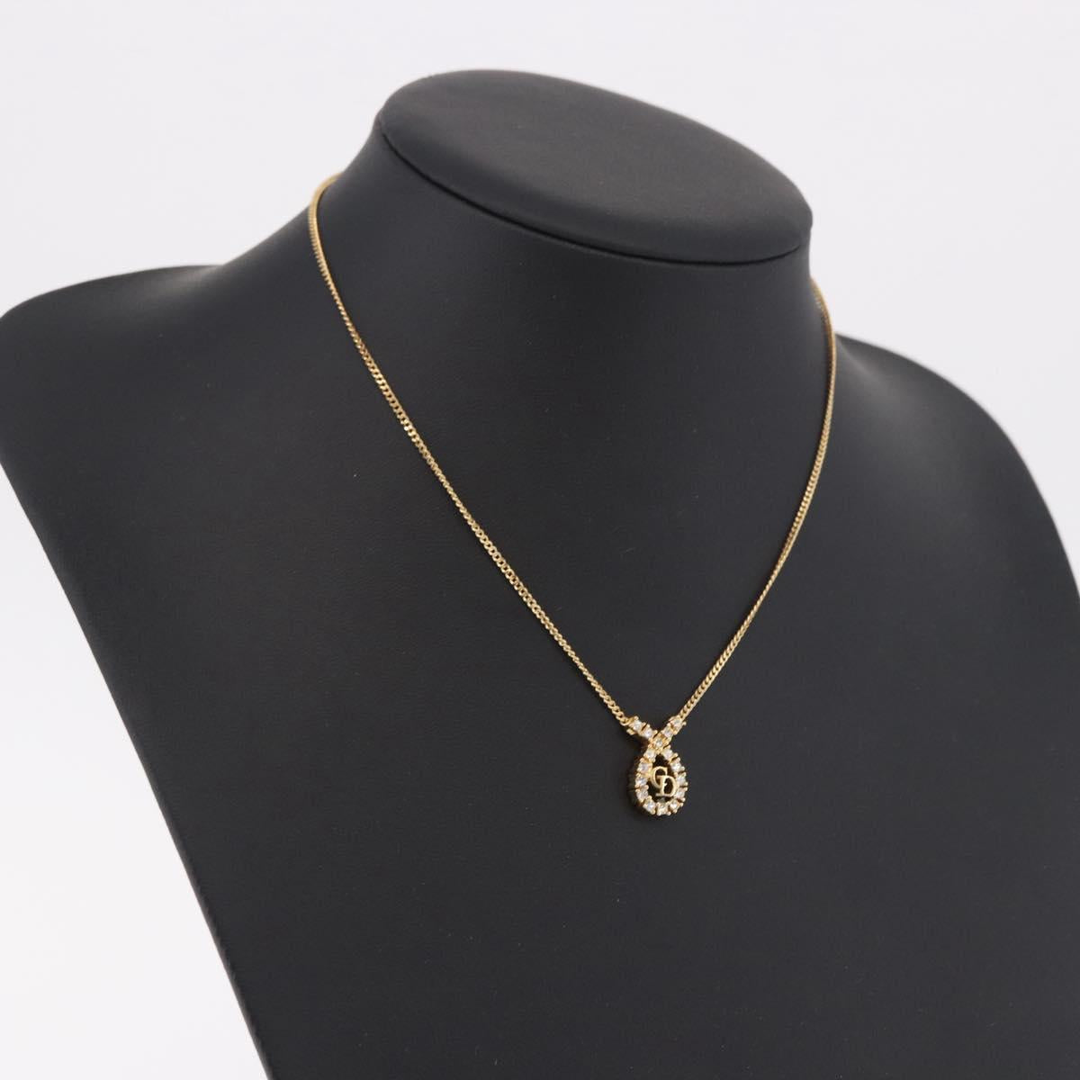 Christian Dior Rhinestone Necklace metal Gold Auth SW2439V