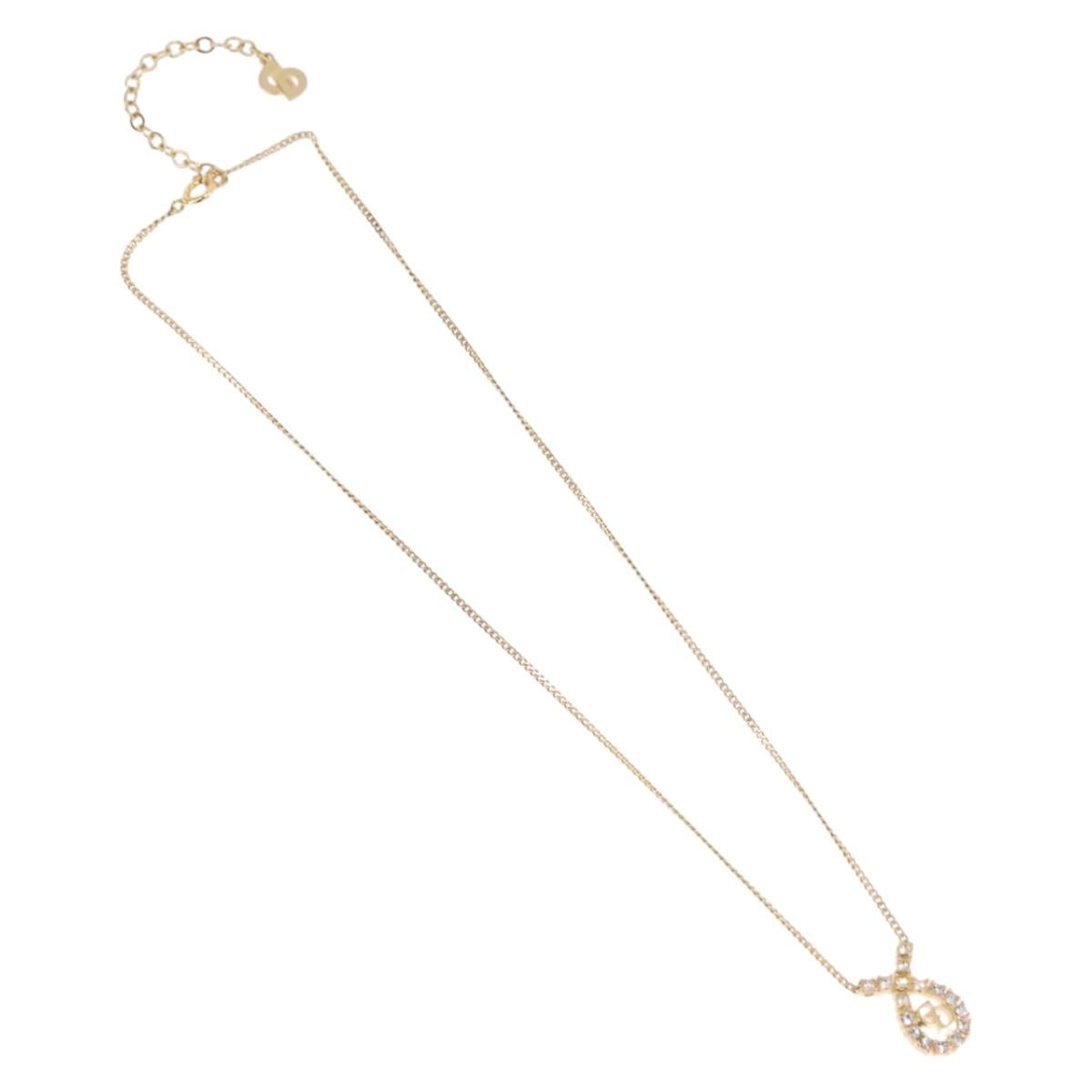 Christian Dior Rhinestone Necklace metal Gold Auth SW2439V
