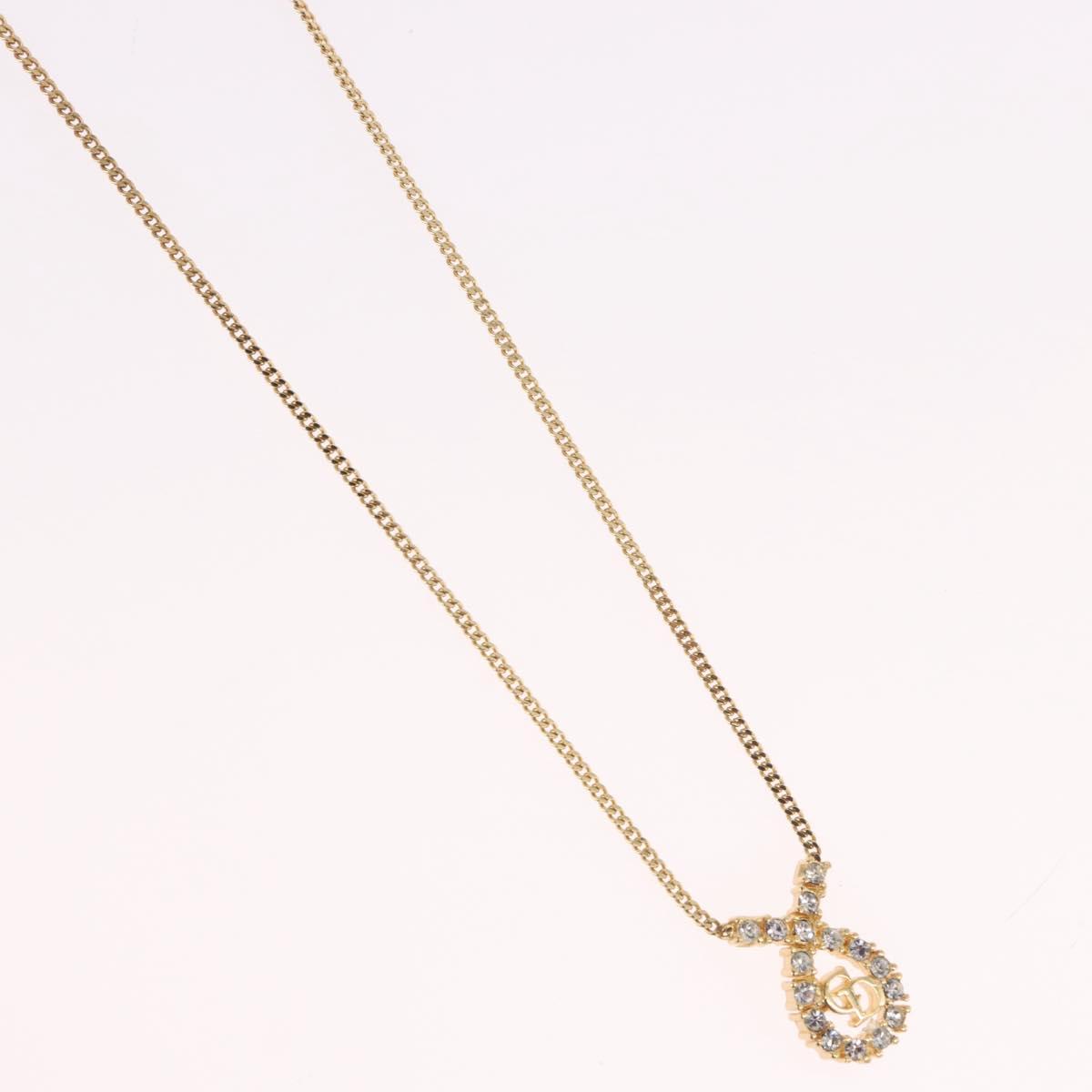 Christian Dior Rhinestone Necklace metal Gold Auth SW2439V