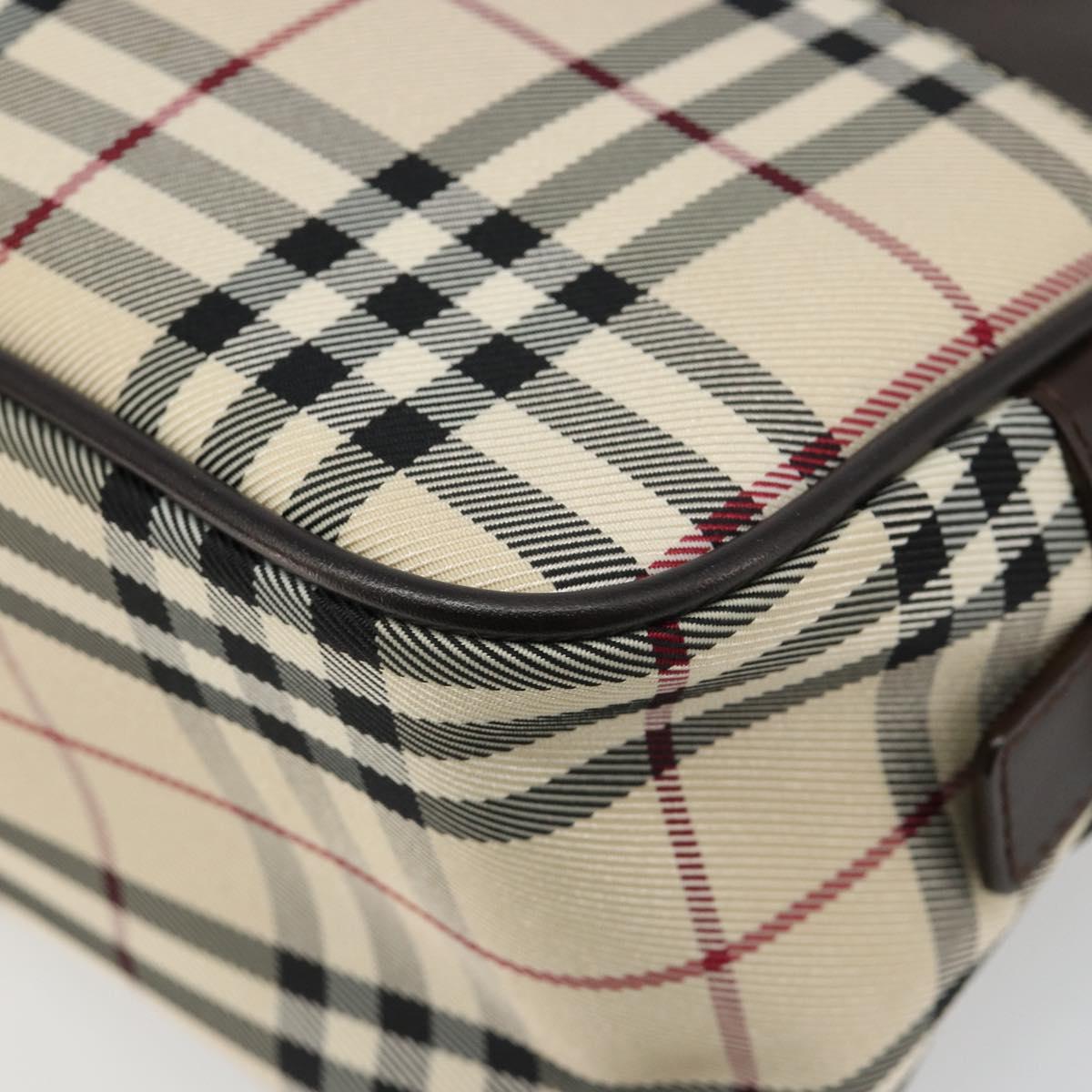 BURBERRY Nova Check Hand Bag Canvas Beige Silver Auth SW2449V