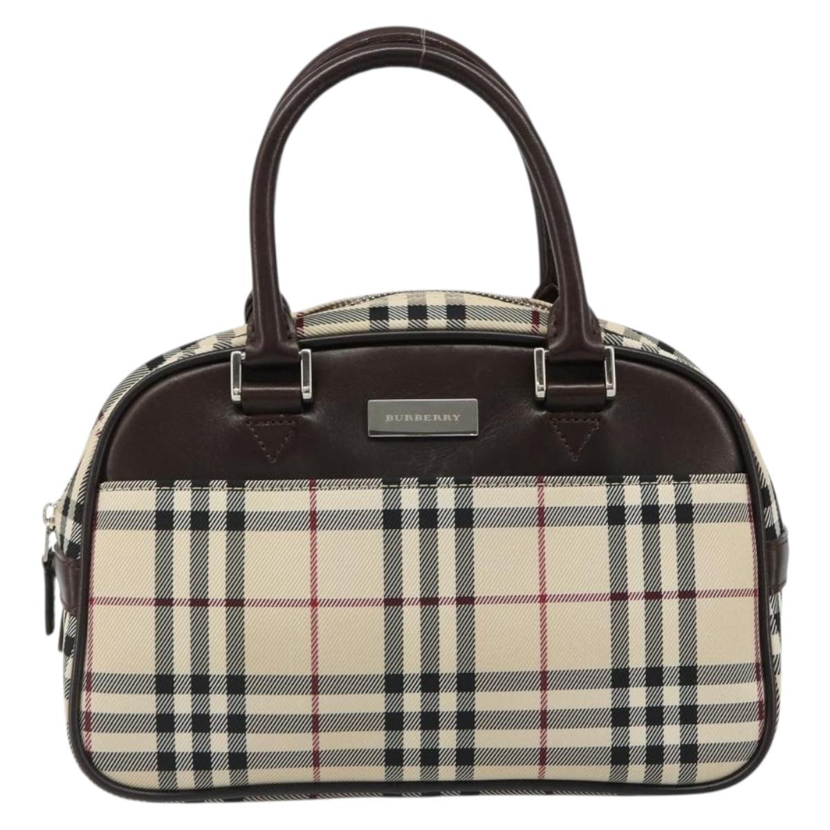 BURBERRY Nova Check Hand Bag Canvas Beige Silver Auth SW2449V