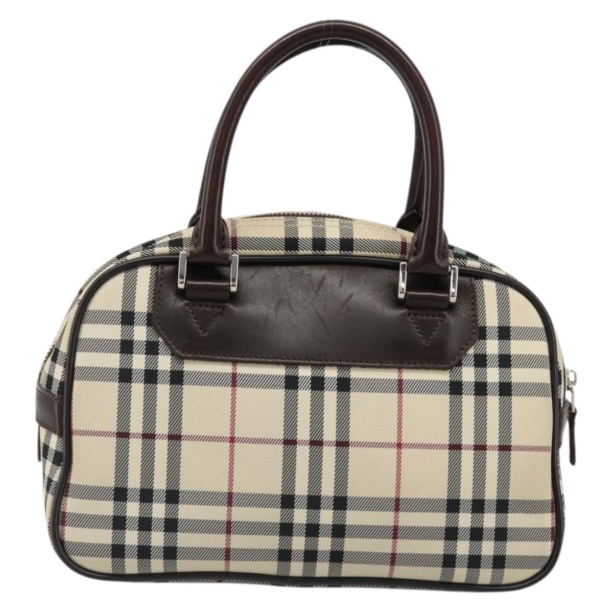 BURBERRY Nova Check Hand Bag Canvas Beige Silver Auth SW2449V