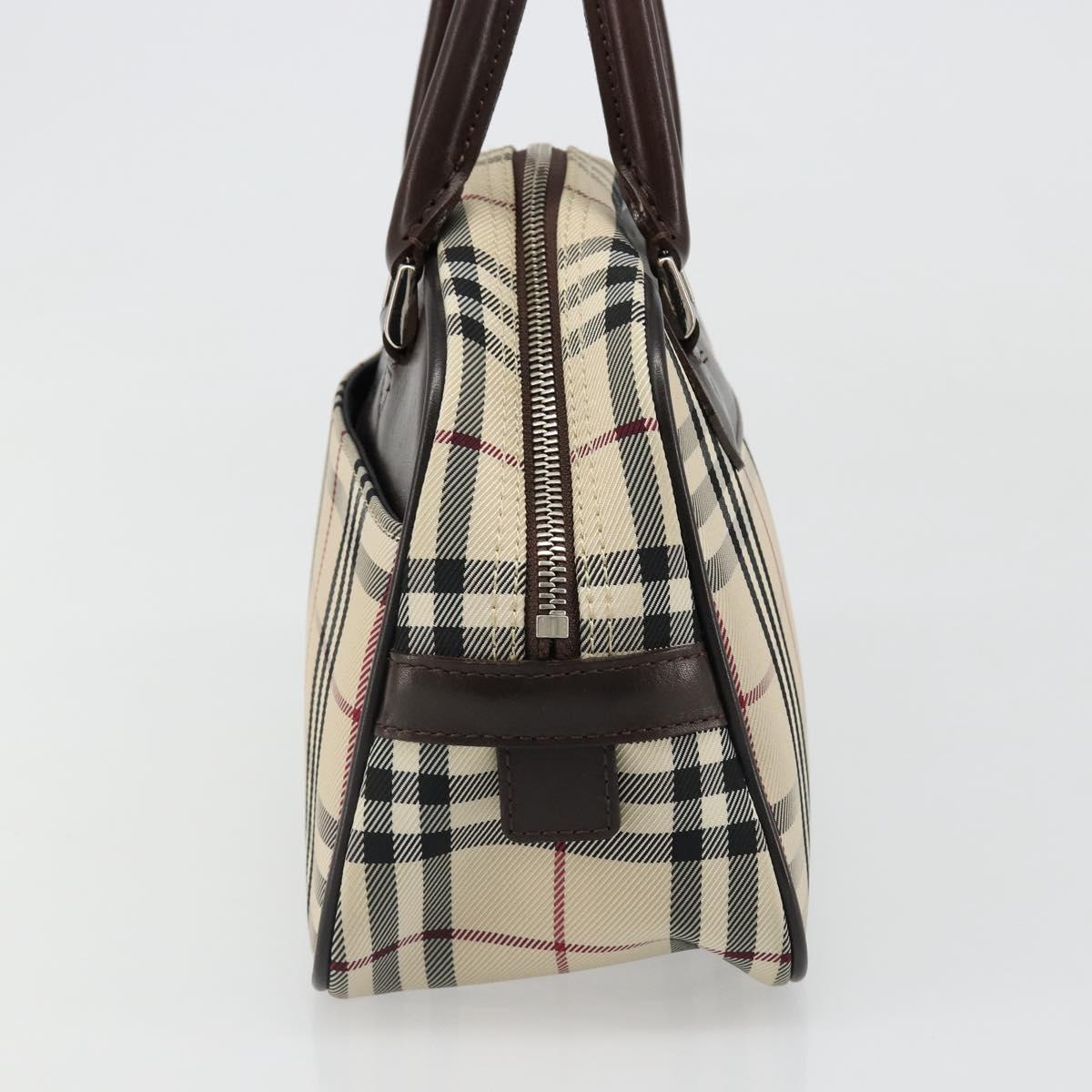 BURBERRY Nova Check Hand Bag Canvas Beige Silver Auth SW2449V